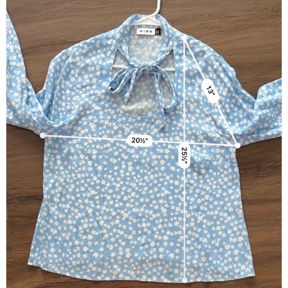 RIXO Josie Blue Floral Print Bow Neck Long Sleeve Viscose Blouse Top Size L - Picture 7 of 7